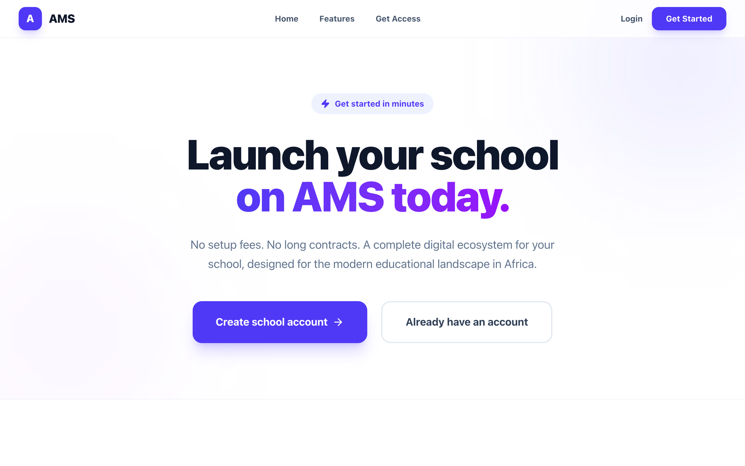 Page d'accès AMS — inscription gratuite pour les écoles