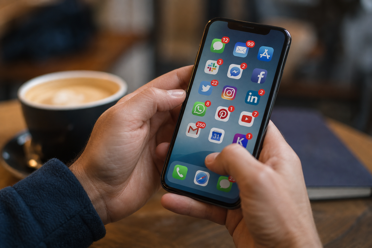 Smartphone flooded with notifications representing information overload and scarce attention